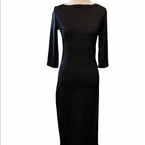 Evolution longer length black dress w gold, Medium
